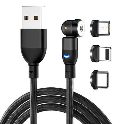 LovelyRLovely LovelyRLovely 3-1 540 Degree Blind Suct 0.5M line Android Apple TC / Black LovelyRLovely 3 In 1 540 Degree Blind Suction Round Magnetic Charging Cable