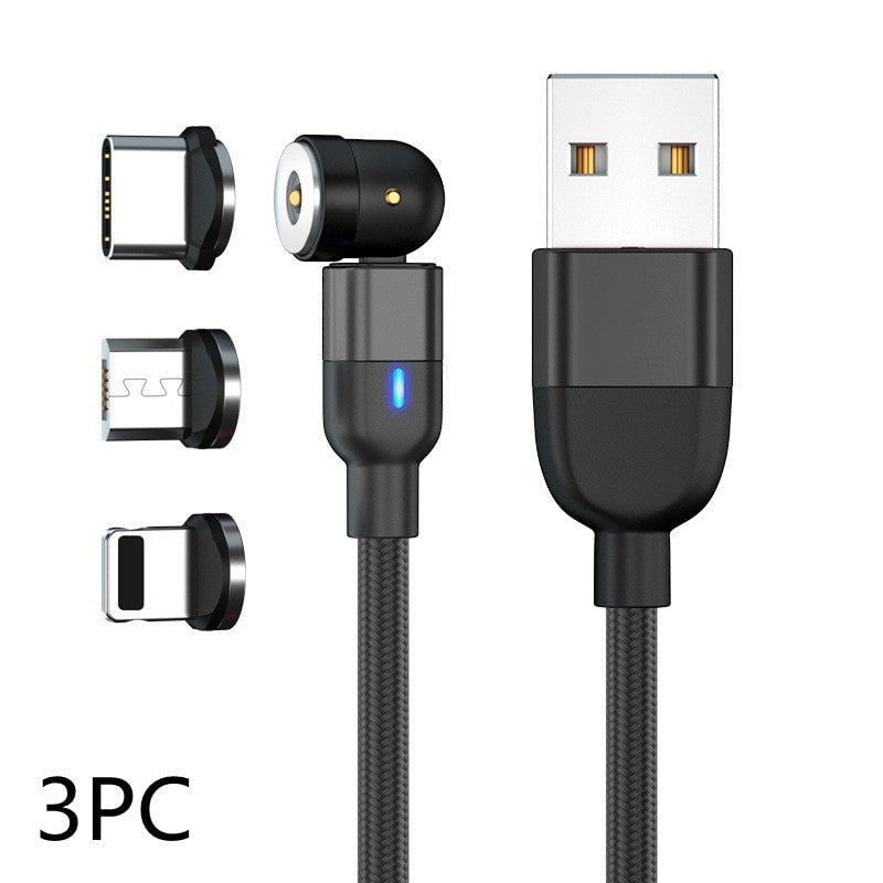 LovelyRLovely LovelyRLovely 3-1 540 Degree Blind Suct 3M Android Apple TC / Black 3PC LovelyRLovely 3 In 1 540 Degree Blind Suction Round Magnetic Charging Cable