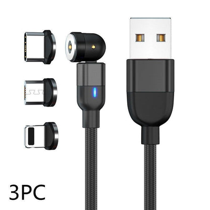 LovelyRLovely LovelyRLovely 3-1 540 Degree Blind Suct 3M Android Apple TC / Black 3PC LovelyRLovely 3 In 1 540 Degree Blind Suction Round Magnetic Charging Cable