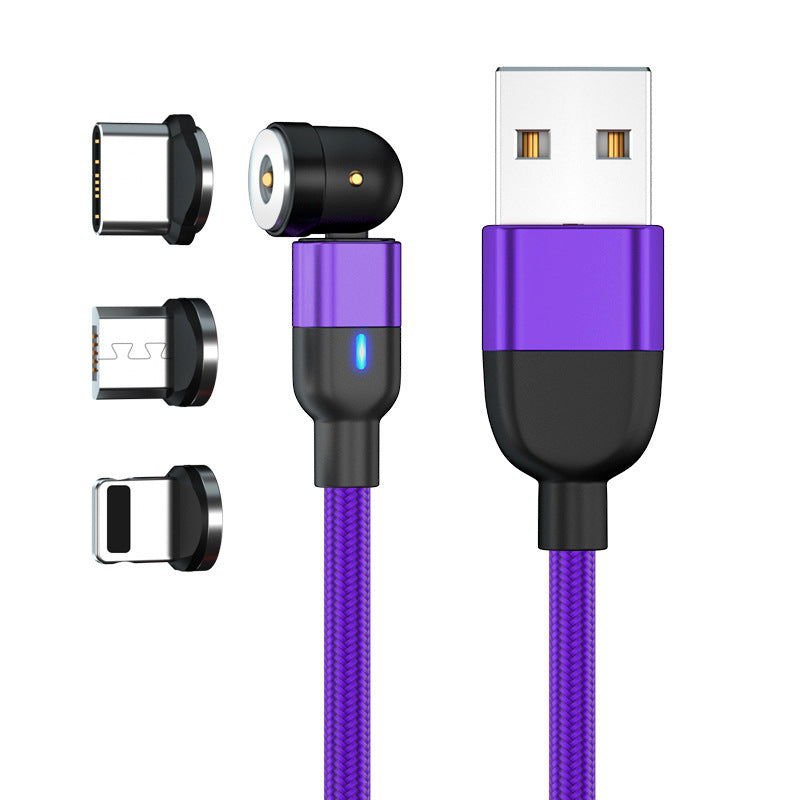 LovelyRLovely LovelyRLovely 3-1 540 Degree Blind Suct 3M Android Apple TC / Purple LovelyRLovely 3 In 1 540 Degree Blind Suction Round Magnetic Charging Cable