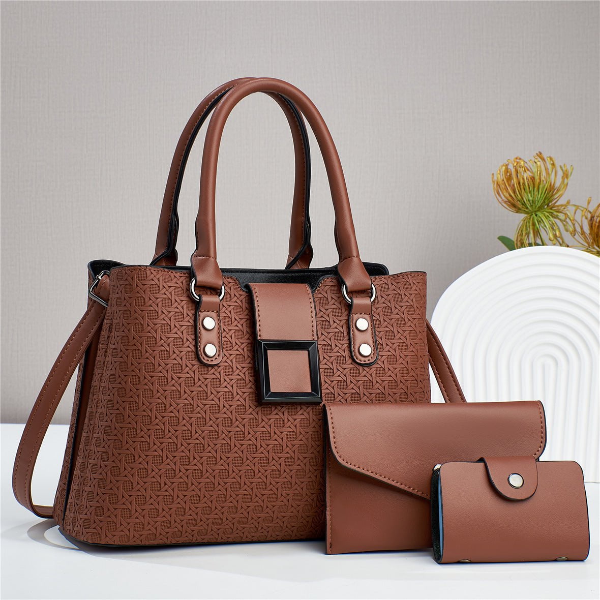 LovelyRLovely LovelyRLovely 3-piece Textured Bag Brown LovelyRLovely 3-piece Textured Bag