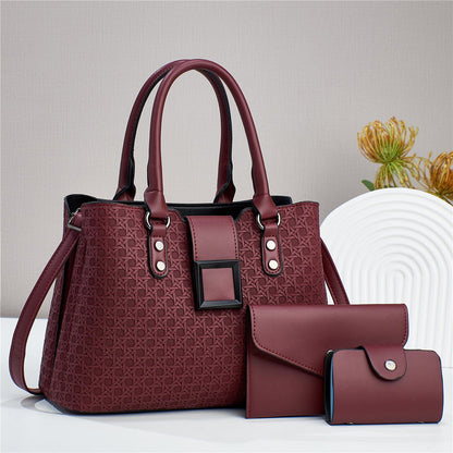 LovelyRLovely LovelyRLovely 3-piece Textured Bag Purplish Red LovelyRLovely 3-piece Textured Bag