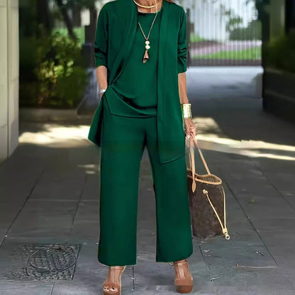 LovelyRLovely LovelyRLovely 3pcs Cardigan Jacket Wide Dark Green / L LovelyRLovely 3pcs Cardigan Jacket Wide Leg Pants Suit