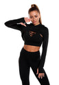 LovelyRLovely LovelyRLovely 3pcs Long Sleeve Hooded Ca Black 3PCS Set / L LovelyRLovely 3pcs Long Sleeve Hooded Camisole And High Waist Leggings