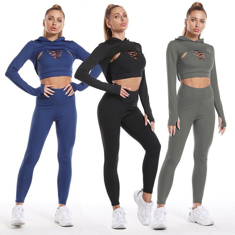 LovelyRLovely LovelyRLovely 3pcs Long Sleeve Hooded Ca LovelyRLovely 3pcs Long Sleeve Hooded Camisole And High Waist Leggings