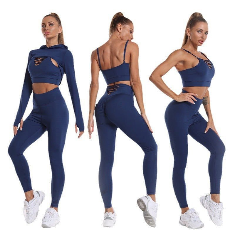 LovelyRLovely LovelyRLovely 3pcs Long Sleeve Hooded Ca LovelyRLovely 3pcs Long Sleeve Hooded Camisole And High Waist Leggings