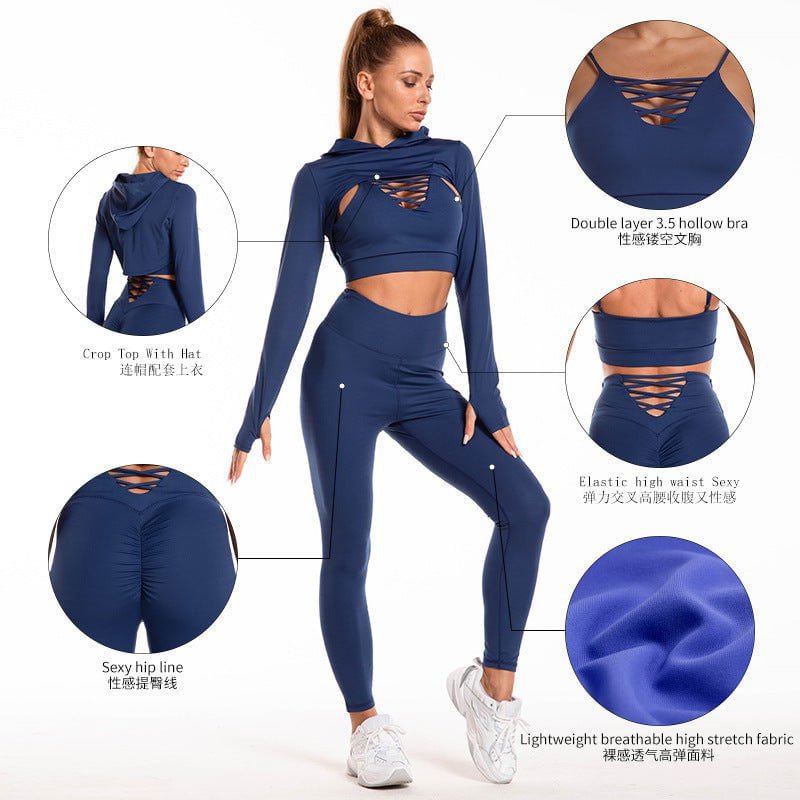 LovelyRLovely LovelyRLovely 3pcs Long Sleeve Hooded Ca LovelyRLovely 3pcs Long Sleeve Hooded Camisole And High Waist Leggings