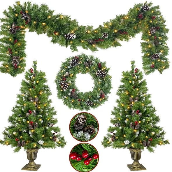 LovelyRLovely LovelyRLovely 4-Piece Pre-lit Xmas Tree 4-Piece Pre-lit Xmas Tree Set