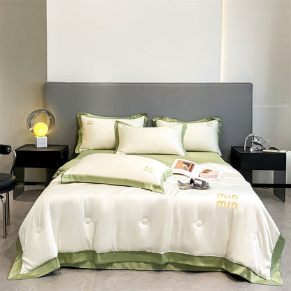 LovelyRLovely LovelyRLovely 4pcs Silk Embroidery Air C Milkshake White Green / 150x200cm 4PCs Set LovelyRLovely 4pcs Silk Embroidery Air Conditioner Quilt