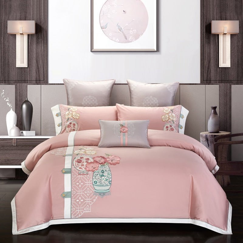 LovelyRLovely LovelyRLovely 4piece Cotton Embroidery D Vase / 200x230cm LovelyRLovely 4piece Cotton Embroidery Duvet Set