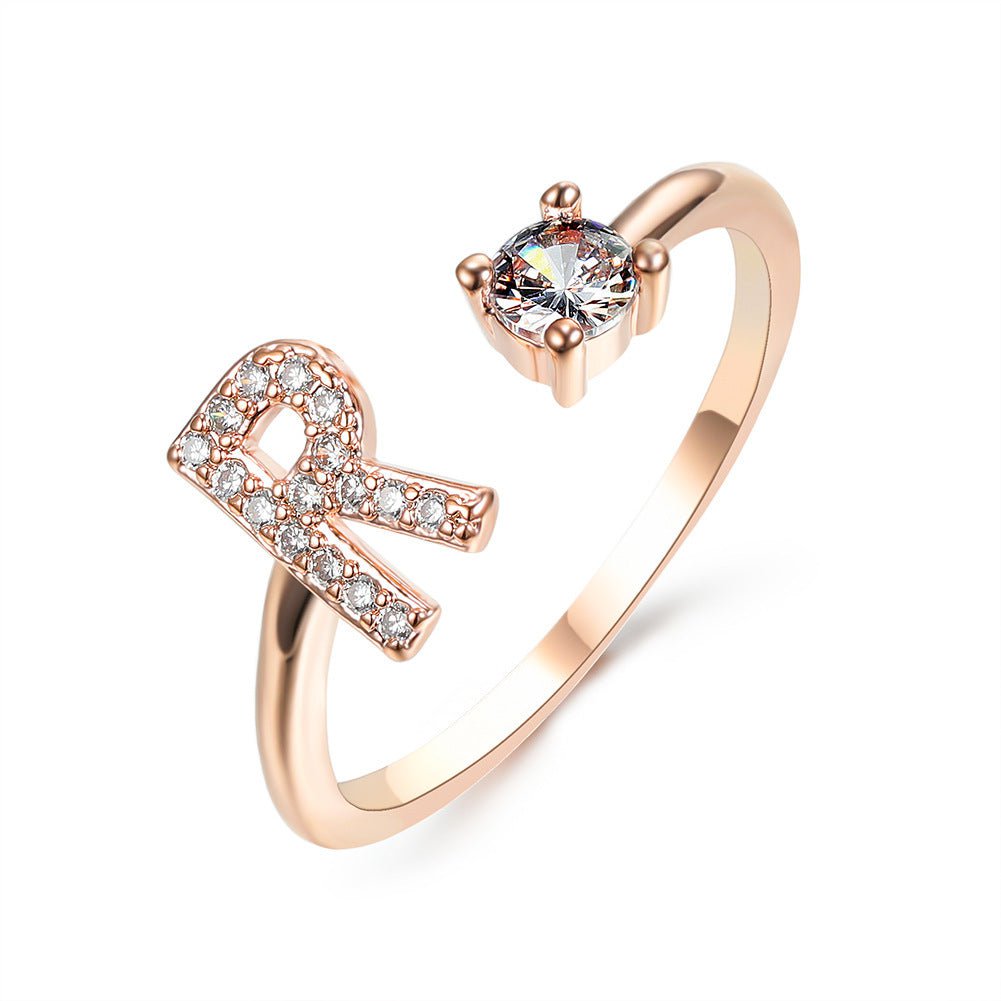 LovelyRLovely LovelyRLovely Adjustable 26 Initial Lett Rose gold / R LovelyRLovely Adjustable 26 Initial Letter Ring