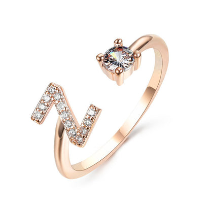 LovelyRLovely LovelyRLovely Adjustable 26 Initial Lett Rose gold / Z LovelyRLovely Adjustable 26 Initial Letter Ring