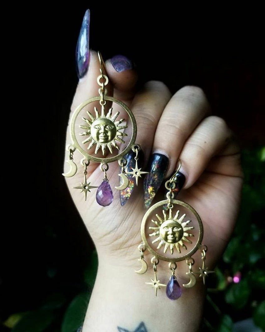 LovelyRLovely LovelyRLovely Amethyst Teardrop Pendant Gold LovelyRLovely Amethyst Teardrop Pendant Golden Sun Moon XINGX Earrings