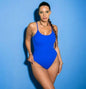 LovelyRLovely LovelyRLovely Backless String Summer Bik Blue round collar / 2XL LovelyRLovely Sexy Solid Color Triangle One-piece Swimsuit