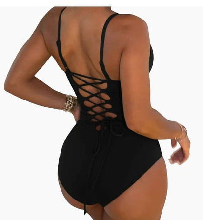 LovelyRLovely LovelyRLovely Backless String Summer Bik LovelyRLovely Sexy Solid Color Triangle One-piece Swimsuit