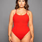 LovelyRLovely LovelyRLovely Backless String Summer Bik Red round neck / 2XL LovelyRLovely Sexy Solid Color Triangle One-piece Swimsuit