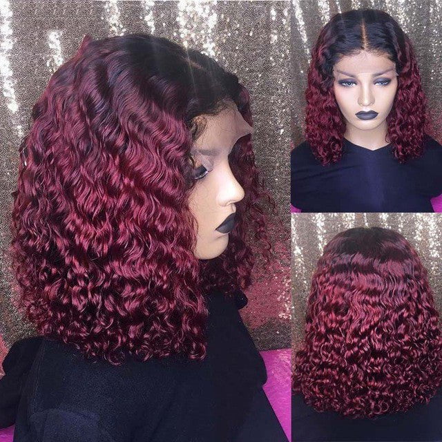 LovelyRLovely LovelyRLovely Burgundy Gradient Short Bo LovelyRLovely Burgundy Gradient Short Bob Lace Front Wig