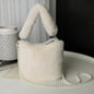 LovelyRLovely LovelyRLovely Checkerboard Plush Bucket Beige LovelyRLovely Checkerboard Plush Bucket Bag With Pearl Chain