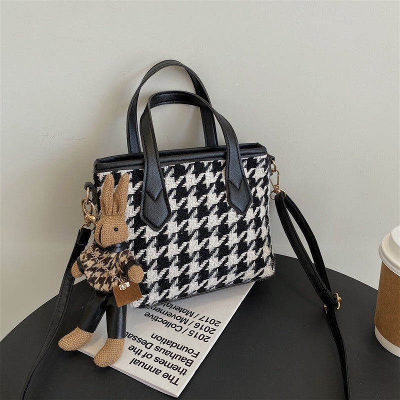 LovelyRLovely LovelyRLovely Checkerboard Shoulder Bag Black Houndstooth With Pendant LovelyRLovely Checkerboard Shoulder Bag