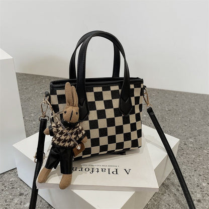 LovelyRLovely LovelyRLovely Checkerboard Shoulder Bag Black Plaid With Pendant LovelyRLovely Checkerboard Shoulder Bag