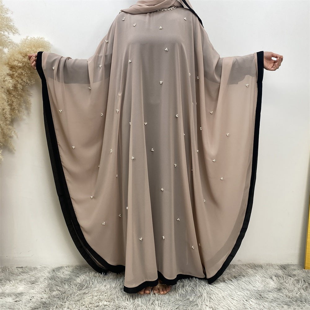 LovelyRLovely LovelyRLovely Chiffon Elegant Loose Musl Apricot / 2XL LovelyRLovely Chiffon Elegant Loose Muslim Robe Bat Sleeve Dress