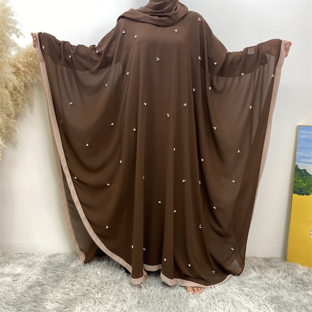 LovelyRLovely LovelyRLovely Chiffon Elegant Loose Musl Brown / 2XL LovelyRLovely Chiffon Elegant Loose Muslim Robe Bat Sleeve Dress