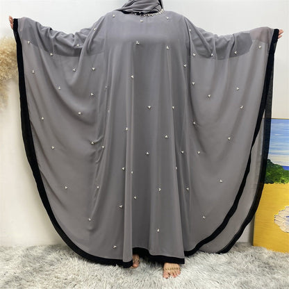 LovelyRLovely LovelyRLovely Chiffon Elegant Loose Musl Gray / 2XL LovelyRLovely Chiffon Elegant Loose Muslim Robe Bat Sleeve Dress