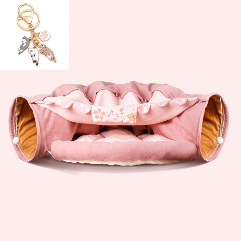 LovelyRLovely LovelyRLovely Collapsible Cat Tunnel Dur Pink with Key Chain LovelyRLovely Collapsible Cat Tunnel Durable Washable Collapsible