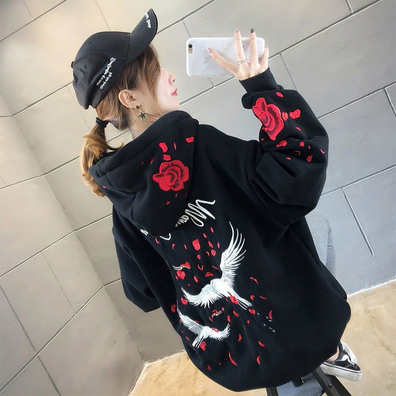 LovelyRLovely LovelyRLovely Crane embroidery hoodie