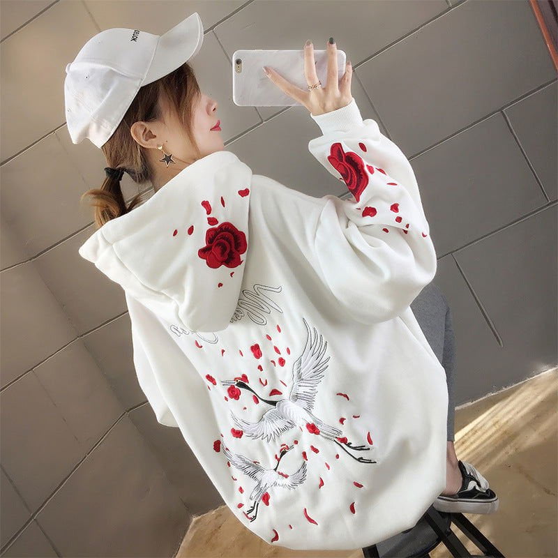 LovelyRLovely LovelyRLovely Crane embroidery hoodie