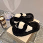 LovelyRLovely LovelyRLovely Cross-Strap Fuzzy Slippers Black / 35. LovelyRLovely Cross-Strap Fuzzy Slippers With 5cm Heel