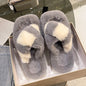 LovelyRLovely LovelyRLovely Cross-Strap Fuzzy Slippers Grey / 35. LovelyRLovely Cross-Strap Fuzzy Slippers With 5cm Heel