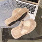 LovelyRLovely LovelyRLovely Cross-Strap Fuzzy Slippers Milk Tea Color / 35. LovelyRLovely Cross-Strap Fuzzy Slippers With 5cm Heel