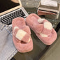 LovelyRLovely LovelyRLovely Cross-Strap Fuzzy Slippers Pink / 35. LovelyRLovely Cross-Strap Fuzzy Slippers With 5cm Heel