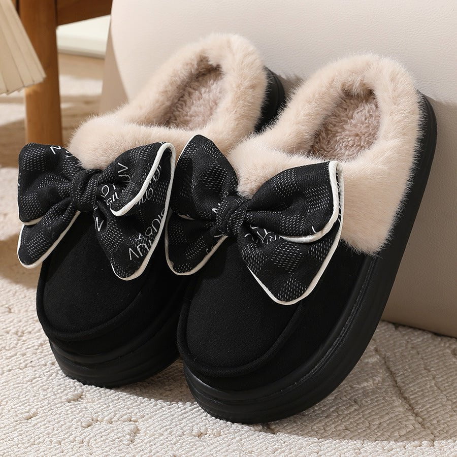 LovelyRLovely LovelyRLovely Cute Bowknot Plush Slipper Bow black / 36to37 LovelyRLovely Cute Bowknot Plush Slipper