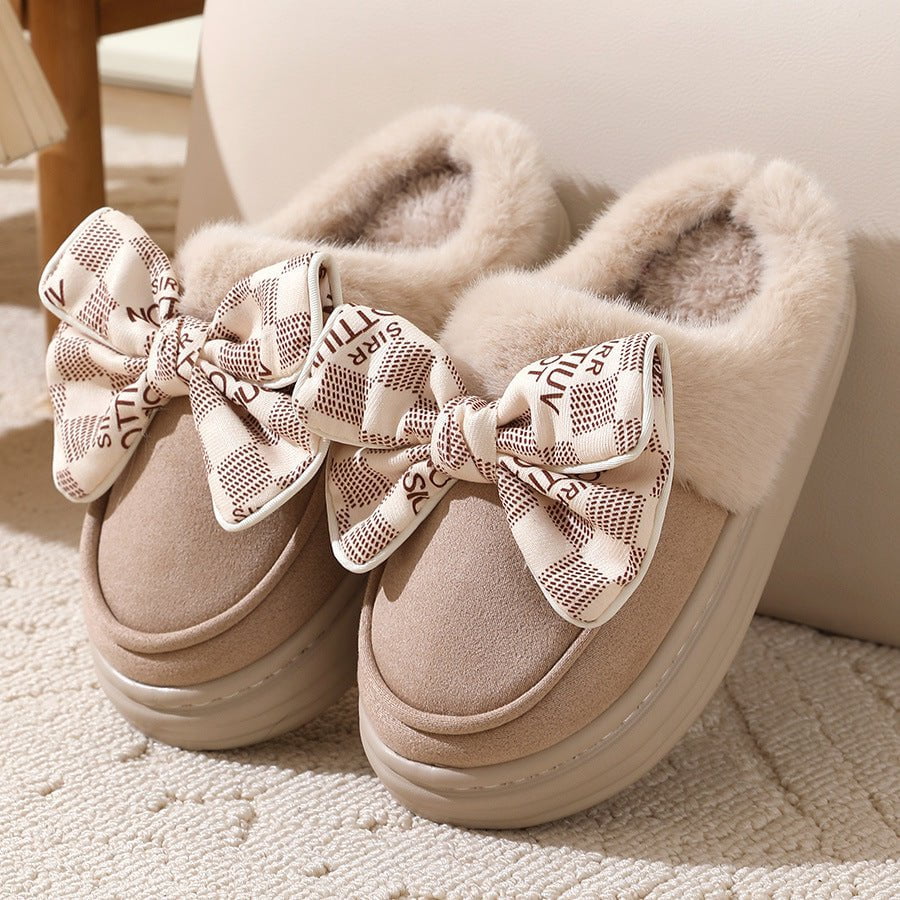 LovelyRLovely LovelyRLovely Cute Bowknot Plush Slipper Bow khaki / 36to37 LovelyRLovely Cute Bowknot Plush Slipper