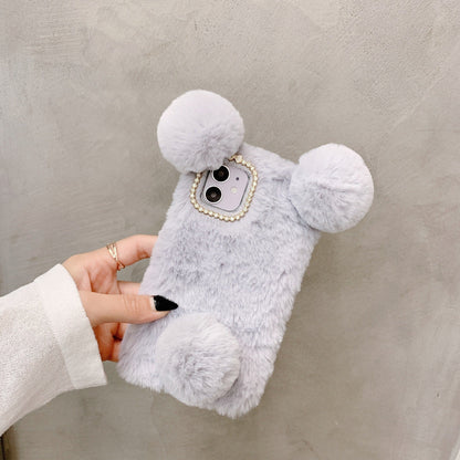 LovelyRLovely LovelyRLovely Cute Plush Panda Hand Warm Light Gray / IPhone15 LovelyRLovely Cute Plush Panda Hand Warmer Phone Case