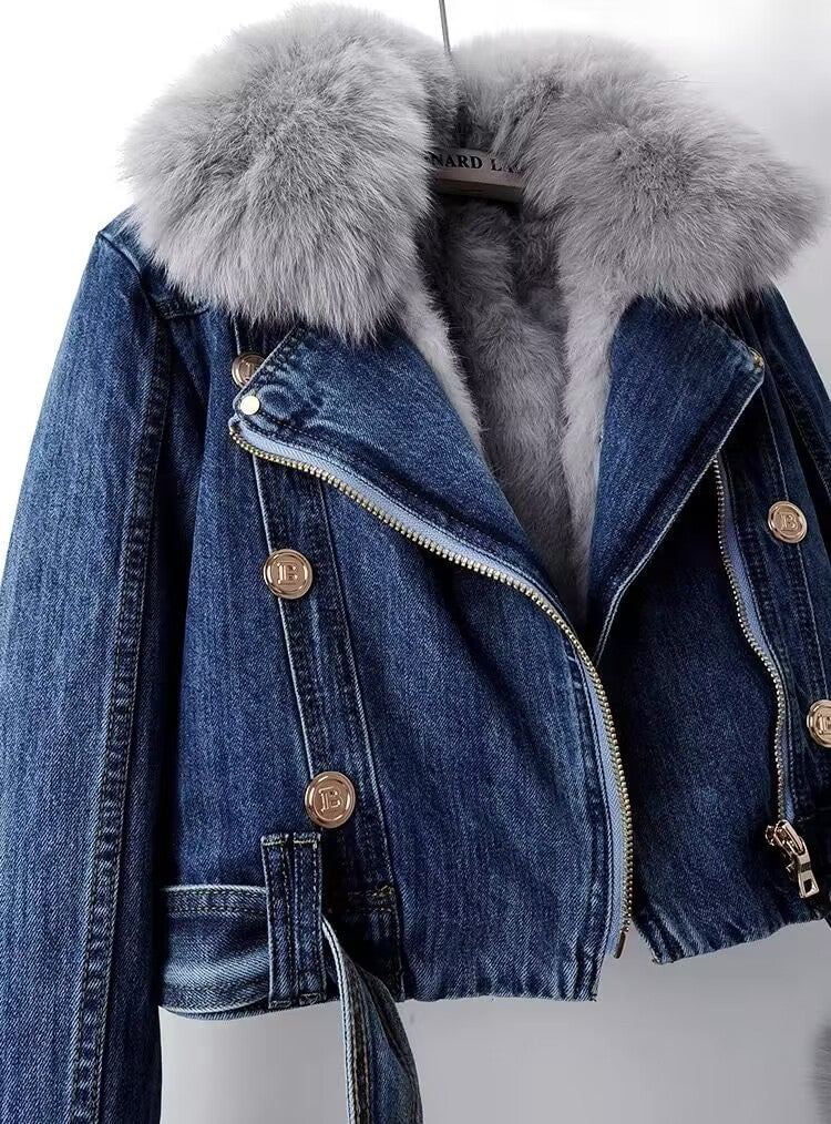 LovelyRLovely LovelyRLovely Detachable Fur Liner Denim LovelyRLovely Detachable Fur Liner Denim Coat