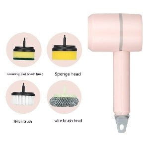 LovelyRLovely LovelyRLovely Dishwashing USB Automatic Pink / Four headed LovelyRLovely USB Wireless Electric Kitchen Dish Washing Brush