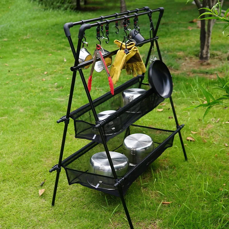 LovelyRLovely LovelyRLovely Double-Layer Large Capacity Aluminum Folding Camping Triangle Shelf