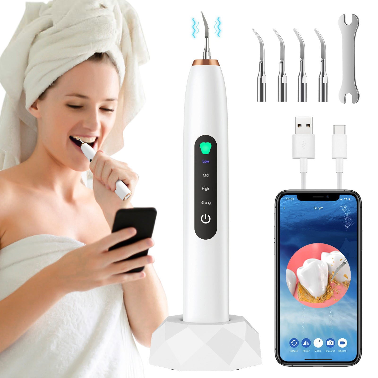 LovelyRLovely LovelyRLovely Electric Visual Ultrasonic White USB Charging LovelyRLovely Electric Visual Ultrasonic Teeth Cleaner