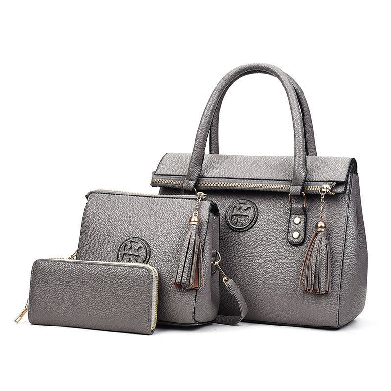 LovelyRLovely LovelyRLovely Ethnic Style Tassel Three- Grey LovelyRLovely Ethnic Style Tassel Three-piece Bag Set