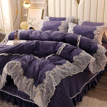 LovelyRLovely LovelyRLovely European Style Lace Velvet Photo Color / 3 Style / 1.5mFourpiece suit LovelyRLovely European Style Lace Velvet 4piece Duvet Set