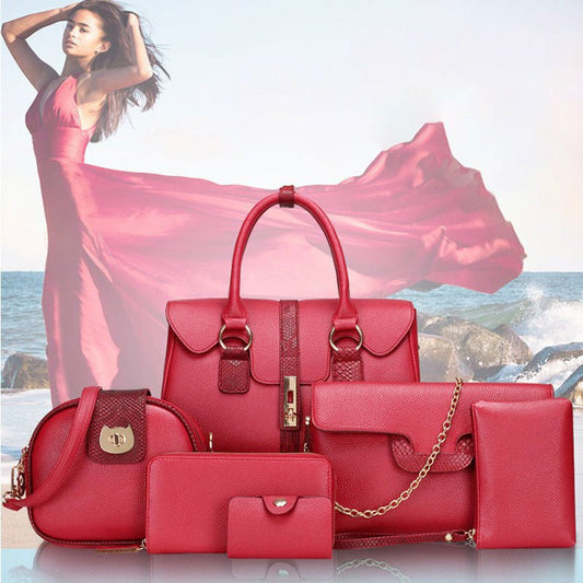 LovelyRLovely LovelyRLovely European Style Ladies Six- Red LovelyRLovely European Style Ladies Six-Piece Bag Set