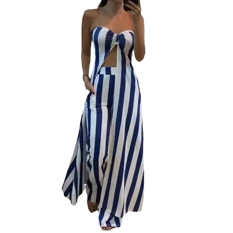 LovelyRLovely LovelyRLovely Fashion Striped Crop Top P LovelyRLovely Fashion Striped Crop Top Pants Suit