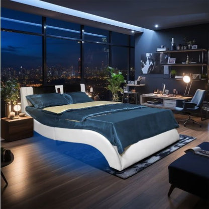 LovelyRLovely LovelyRLovely Faux Leather LED Platform White LovelyRLovely Faux Leather LED Platform Smart Bed Frame