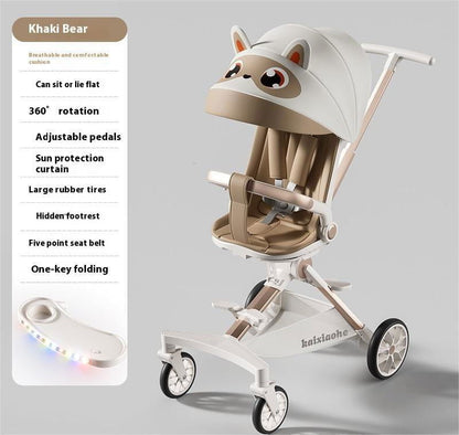 LovelyRLovely LovelyRLovely Four-wheel Infants Two-way Khaki Bear Hood LovelyRLovely Four-wheel Infants Two-way Reclining Trolley