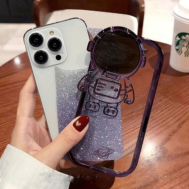 LovelyRLovely LovelyRLovely Glitter Astronaut Camera S LovelyRLovely Glitter Astronaut Camera Stand Phone Case For IPhone