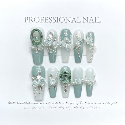 LovelyRLovely LovelyRLovely Green Diamond Camellia Nai LovelyRLovely Green Diamond Camellia Nails