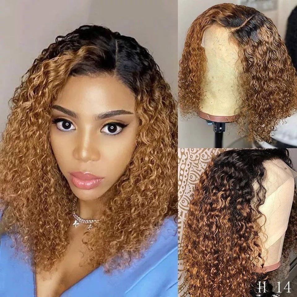 LovelyRLovely LovelyRLovely Hand-Knitted Side Part Bo LovelyRLovely Hand-Knitted Side Part  Bob Wavy Ombre Lace Wig